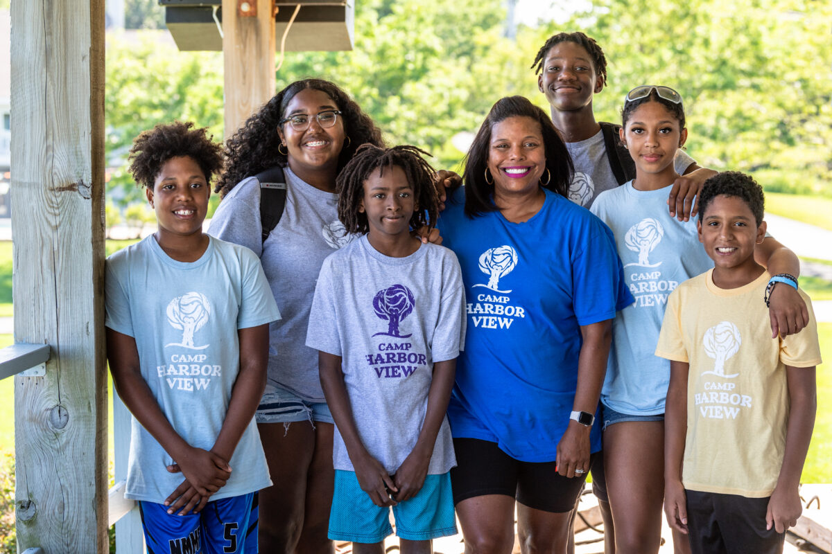 Staff, LITs, and campers at Camp Harbor View.