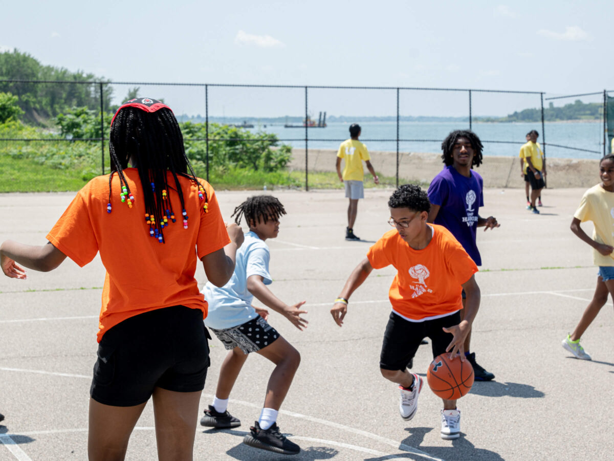 Campers playing basketball