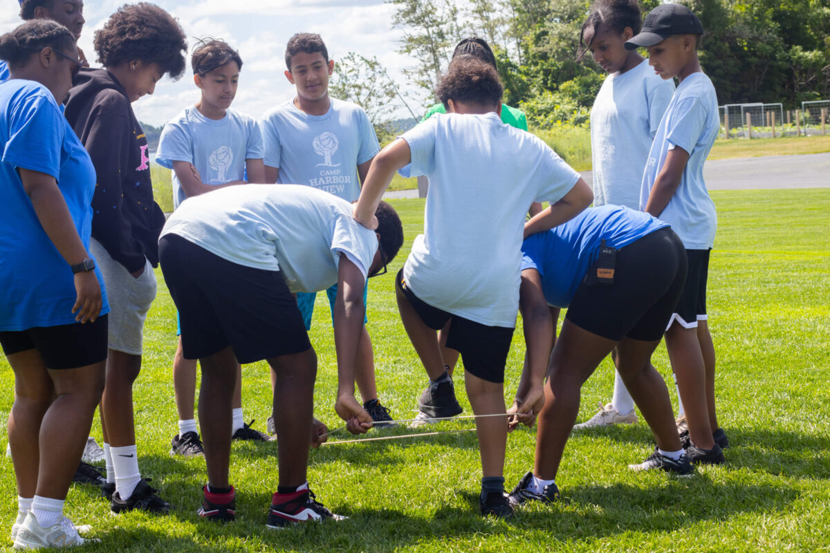 Campers doing a teambuilding activity