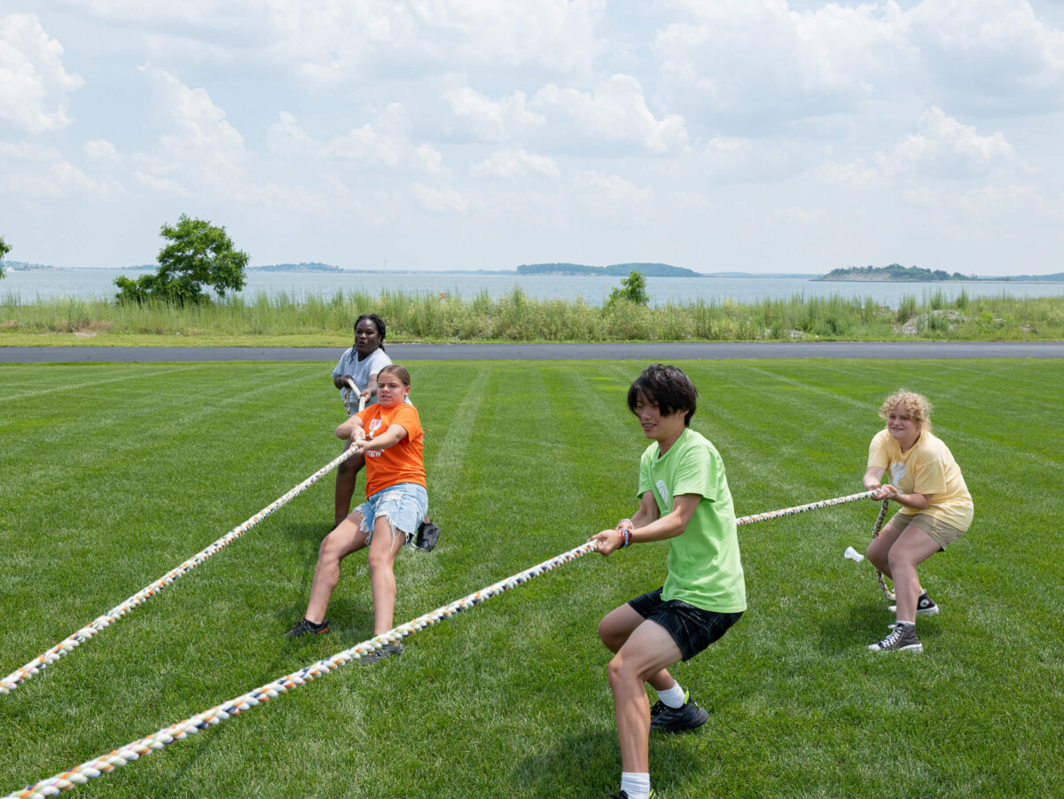 Campers playing tug-of-war