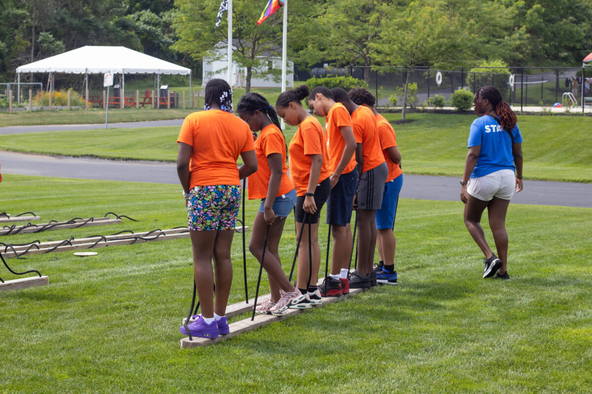 Campers doing a teambuilding activity